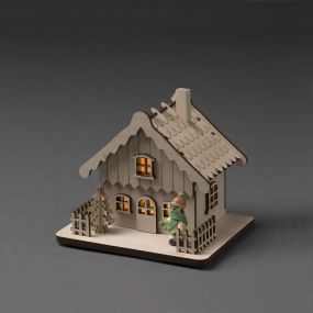 Konstsmide Weihnachtsbeleuchtung - batteriebetriebenes Holzhaus - 12 x 11 x 12 cm - braun