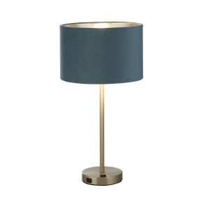 Searchlight Finn - tischleuchte mit usb-anschluss - Ø 28 x 54 cm - nickel satiniert, silber und blau-grün