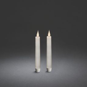 Konstsmide - 2er Set Flackerkerzen mit 3D Flamme auf Batterien mit Fernbedienung - Ø 2,5 x 21 cm - weiß