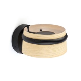 Faro Loop - Wandleuchte - 19 x 24 x 13 cm - 6W dimmbare LED inkl - braun und schwarz - Eschenholz