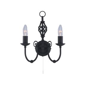 Searchlight Zanzibar - Wandleuchte mit Zugschalter - 29 x 33 cm - schwarz
