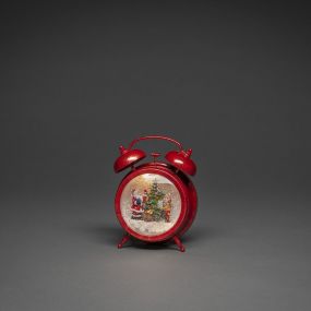 Konstsmide Weihnachtsbeleuchtung - Schneelaterne Uhr mit Weihnachtsmann auf Batterien - 14 x 8 x 19 cm - rot
