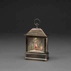 Konstsmide Weihnachtsbeleuchtung - Schneelaterne mit Weihnachtsmann und Kind auf Batterien - 17,5 x 8,5 x 25 cm - braun