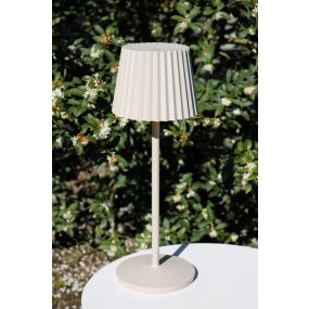 Lucide Justine - kabellose Outdoor-Tischleuchte mit Ladestation - Ø 13,5 x 38 cm - 2W dimmbare LED inkl - IP54 - beige