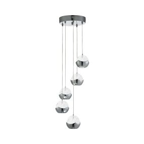 Searchlight Ice Ball - Pendelleuchte - Ø 26 x 102 cm - 5 x 6W dimmbare LED inkl - chrom und transparent