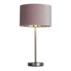 Searchlight Finn - tischleuchte mit usb-anschluss - Ø 28 x 54 cm - nickel satiniert, silber und rosa