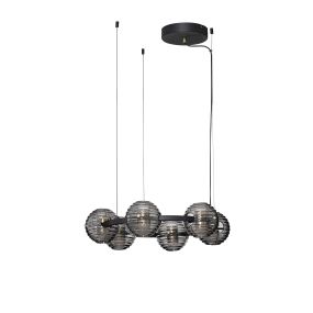 Nova Luce Las - Hängelampe - Ø 63 x 160 cm - 60W dimmbar LED inkl. - sand schwarz, gold und rauchgrau