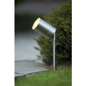Lucide Arne - Bodenstrahler auf Erdspieß - 6,3 x 6,3 x 36 cm - 5W LED inkl. - IP44 - Chrom satiniert