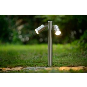 Lucide Arne - Gartenleuchte - 18 x 9,5 x 50 cm - 2 x 5W LED inkl. - IP44 - satiniertes Chrom