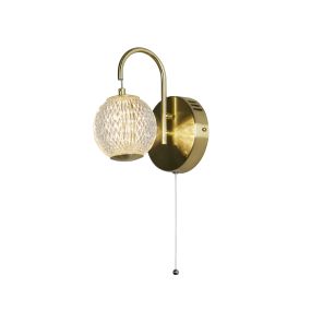 Searchlight Allure - Wandleuchte mit Zugschalter - 13 x 21 cm - 8W LED inkl - Messing satiniert und transparent