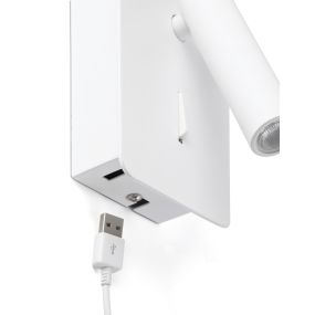 Faro Suau - Wandleuchte mit Schalter und USB-Anschluss - 9,5 x 14 x 17 cm - 3W LED inkl. - matt weiß