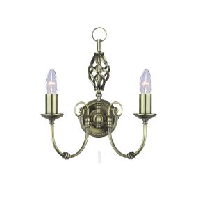 Searchlight Zanzibar - Wandleuchte mit Zugschalter - 27 x 33 cm - Messing antik