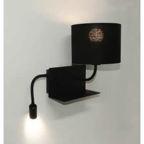 Artdelight Logan - Wandleuchte mit nach links gerichtetem Leselicht - 22 x 15 x 20 cm - E27 + 3W LED inkl. schwarz