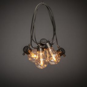 Konstsmide - dekoratives Partylichtset mit Dimmfunktion und austauschbaren LED - 4,5m Länge mit 10m Kabel - 10 LED-Lampen inkl. - 4,2W - IP44 - schwarz
