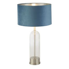 Searchlight Oxford - Tischleuchte - Ø 38 x 51 cm - Nickel satiniert, silber und blau-grün