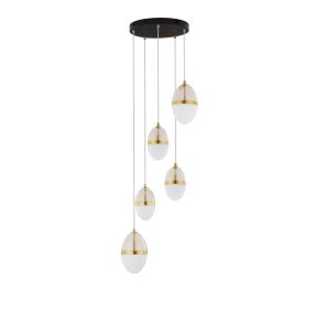 Nova Luce Egna - Hängelampe - Ø 45 x 120 cm - 59W LED inkl. - Opal, Cognacglas, gold und schwarz