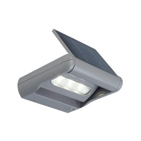 Lutec Mini Led Strahler - solarbetriebene Außenwandleuchte - 18 x 18 cm - 3 Stufen Dimmer - 1W LED inkl. - IP44 - silbergrau