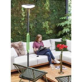 Lutec Poppy - solarbetriebene Stehleuchte mit Bluetooth-Lautsprecher - 8W LED inkl. - IP44 - grau und grün