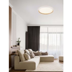 Nova Luce Vomos - Deckenleuchte - Ø 60 x 7 cm - 55W dimmbar LED inkl. - Sand Weiß und Holz