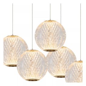 Lucide Cintra - Hängeleuchte - Ø 32 cm x 150 cm - 5 x 4,7W LED inkl. - transparent und gold