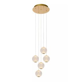 Lucide Cintra - Hängeleuchte - Ø 32 cm x 150 cm - 5 x 4,7W LED inkl. - transparent und gold