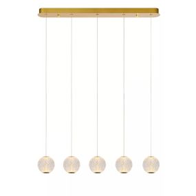 Lucide Cintra - Hängeleuchte - 84 x 11 x 150 cm - 5 x 4,7W LED inkl. - transparent und gold
