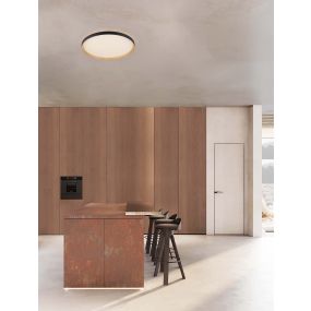 Nova Luce Vomos - Deckenleuchte - Ø 60 x 7 cm - 55W dimmbar LED inkl. - Sand schwarz und Holz