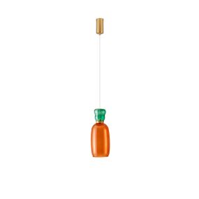 Nova Luce Pluma - Hängelampe - Ø 15 x 179 cm - 9W LED inkl. - Gold, glänzender Jaspis und oranges Glas