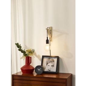Lucide Fix - Wandleuchte mit Schalter am Kabel - 3,2 x 19 x 22 cm - schwarz und helles Holz