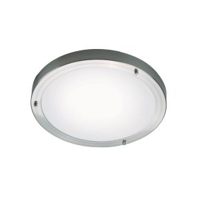 Nordlux Ancona Maxi - Deckenleuchte - Ø 31,5 x 8 cm - IP44 - gebürsteter Stahl und Opalweiß