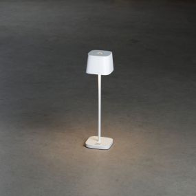Konstsmide Capri Mini - Außen-Tischleuchte - 7 x 7 x 25 cm - 2,2W dimmbar bis warm LED inkl - wiederaufladbar - IP54 - weiß
