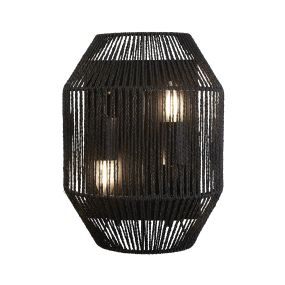 Searchlight Wicker - Wandleuchte mit Zugschalter - 24,5 x 30,5 cm - mattschwarz