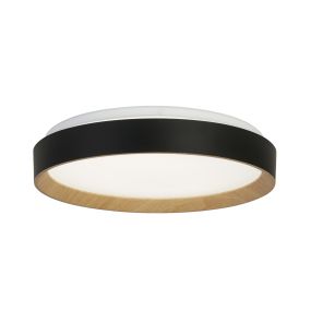 Searchlight Sorrento - Deckenleuchte mit Fernbedienung - Ø 38 x 8 cm - 24W dimmbare LED inkl. - Schwarz und Holzoptik