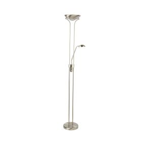 Searchlight Mother & Child - Stehleuchte mit Leselicht - Ø25,4 x 180 cm - 15,5W + 5W dimmbare LED inkl - satiniert silber
