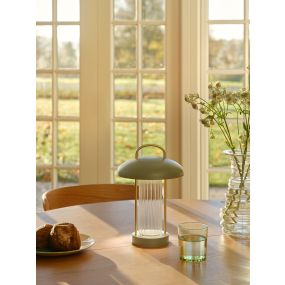 Nordlux Mirano - tragbare Tischleuchte mit wiederaufladbarer Batterie - Ø 20 x 29 cm - 3 Stufen Moodmaker Funktion - 3W LED inkl. - altgrün