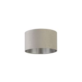 Searchlight Drum Shade – lampenschirm - Ø 38 x 22 cm - hellgrau und gebürstetes silber