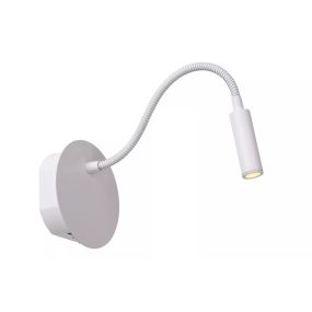 Lucide Jolijn - Wandleuchte mit flexiblem Lesearm - wiederaufladbar über USB-Kabel - Ø 11 x 3,2 cm - 2W led inkl. - weiß