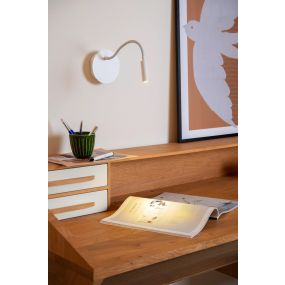 Lucide Jolijn - Wandleuchte mit flexiblem Lesearm - wiederaufladbar über USB-Kabel - Ø 11 x 3,2 cm - 2W led inkl. - weiß