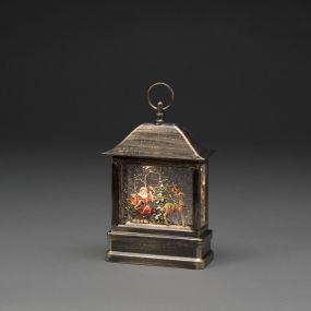Konstsmide Weihnachtsbeleuchtung - Schneelaterne mit Weihnachtsmann und Elch auf Batterien - 17,5 x 8,5 x 25 cm - braun
