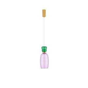 Nova Luce Pluma - Hängelampe - Ø 15 x 179 cm - 9W LED inkl. - Gold, glänzender Jaspis und violettes Glas