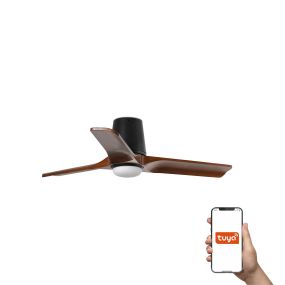 Faro Heywood Tub S Tuya Smart - deckenventilator mit licht und fernbedienung - Ø 90 x 23,2 cm - matt schwarz und dunkles walnussholz