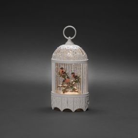 Konstsmide Weihnachtsbeleuchtung - Schneelaterne mit 3 batteriebetriebenen Vögeln - 13,5 x 8 x 25 cm - antik-weiß
