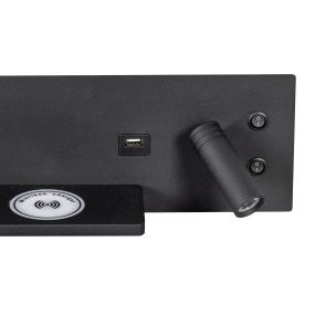 ETH Nighty Right - Wandleuchte mit Doppelschalter und USB und kabellosem Laden - 30 x 12 cm - 7W LED inkl. - schwarz