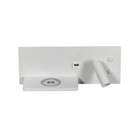 ETH Nighty Right - Wandleuchte mit Doppelschalter und USB und kabellosem Laden - 30 x 12 cm - 7W LED inkl. - weiß