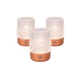 Lucide Lili - 3er-Set wiederaufladbare Tischlampen - Ø 8 x 10,3 cm - 3W dimmbare LED inkl - Kupfer