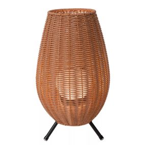 Lucide Colin - wiederaufladbare Tischleuchte für den Außenbereich - Ø 22 x 36 cm - 3 Stufen Dimmer - 3W dimmbare LED inkl. - IP44 - helles Holz