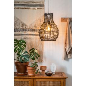 Lucide Alban - Hängeleuchte - Ø 35 x 175 cm - Rattan - schwarz
