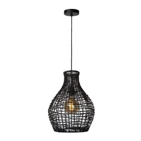 Lucide Alban - Hängeleuchte - Ø 35 x 175 cm - Rattan - schwarz