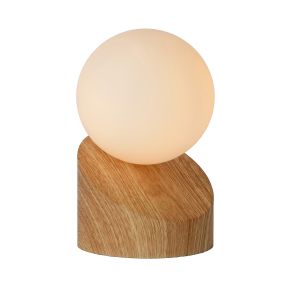 Lucide Len - Tischleuchte - 16 cm - helles Holz und Opal