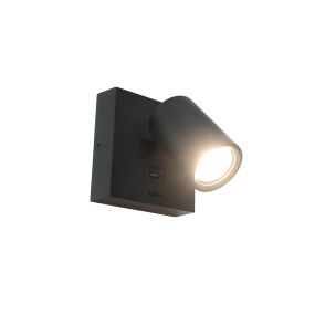 Artdelight Master - Wandleuchte mit Schalter und USB-Anschluss - 11,5 x 12,5 x 11,5 cm - 6W LED inkl. - schwarz